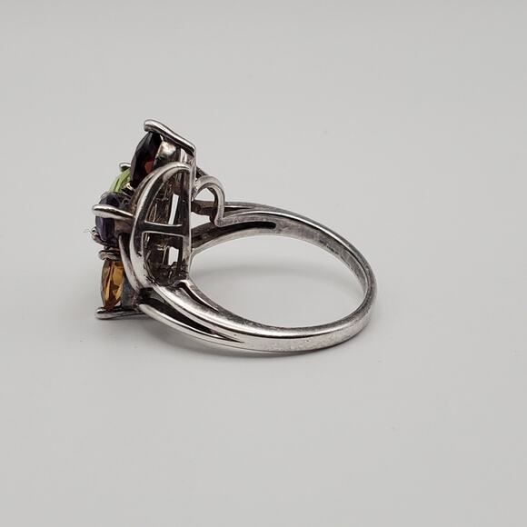 Sterling Silver Amethyst Garnet Topaz Citrine Peridot CZ Flower Ring Size 6 - Picture 6 of 12